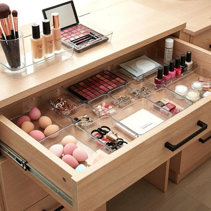 Masirs Clear Drawer Organizers Set - 25 PCS Modular Plastic Storage Bins for Desk, Kitchen & Bathroom