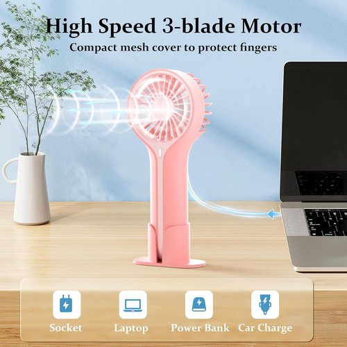 BDXXJ Mini Personal Fan - Portable USB Rechargeable Handheld Fan for Makeup & Desk Use - Pink