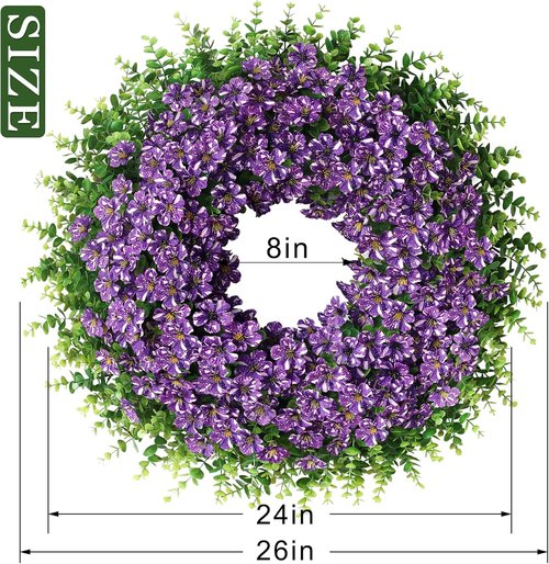 26" Eucalyptus Wreath by [Brand Name] - Faux Morning Glory Flowers for Spring & Summer Decor | Purple