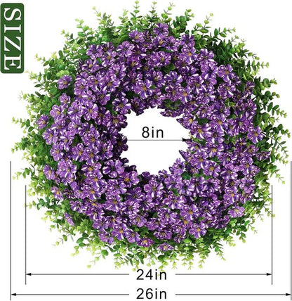 26" Eucalyptus Wreath by [Brand Name] - Faux Morning Glory Flowers for Spring & Summer Decor | Purple