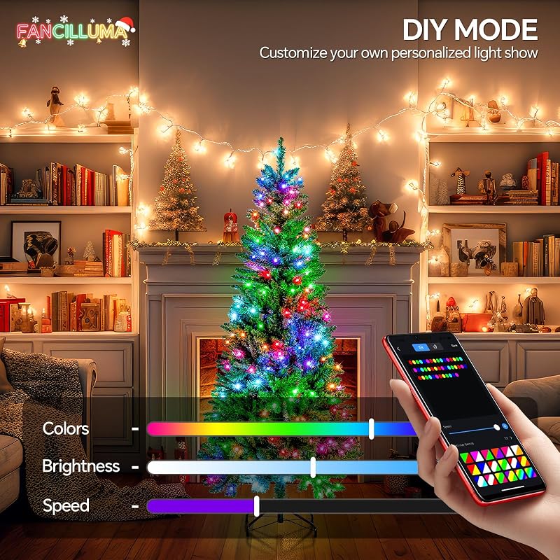 FANCILLUMA 6 ft Prelit Christmas Tree with 250 LED RGB Lights, App Remote Control, Green PVC Branches