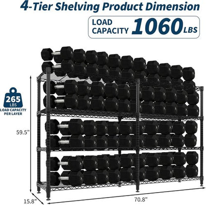 Garvee 70.8" W Metal Shelving Unit - 4-Tier Heavy Duty Wire Storage Rack for Kitchen & Bedroom