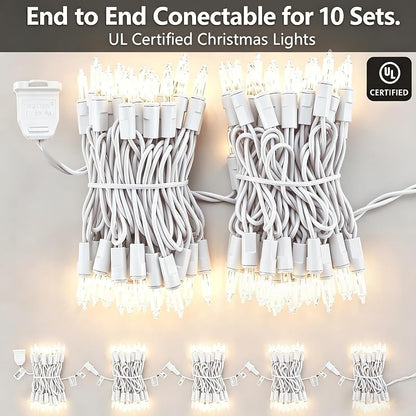 TIGOMOOV Clear White Christmas Lights, 50-Ct 13ft Incandescent String Lights, Plug-In, End-to-End Connectable, White Wire - Variation: Clear White-White Wire+50 Count-1PC