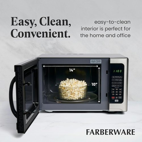 Farberware 1.2 Cu. Ft. Countertop Microwave Oven - 1000 Watts, Auto Cook, Easy Clean, Stainless & Black