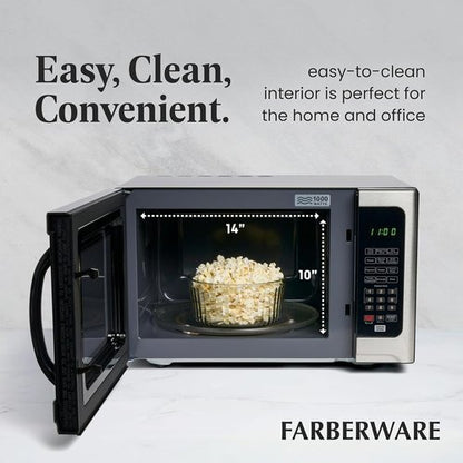 Farberware 1.2 Cu. Ft. Countertop Microwave Oven - 1000 Watts, Auto Cook, Easy Clean, Stainless & Black
