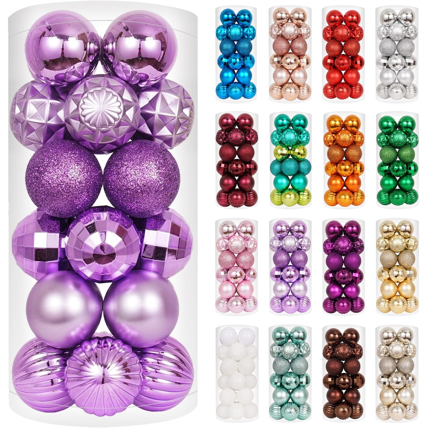 XmasExp 24ct Christmas Ball Ornaments Shatterproof Christmas Ornaments Set Decorations for Xmas Tree Balls Halloween Decorations (1.57''/40mm, Light Purple)