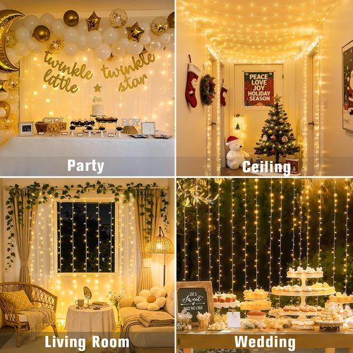 JMEXSUSS 300 LED Remote Control Curtain Lights - 100 LED Globe Star String Lights | Plug-In Design