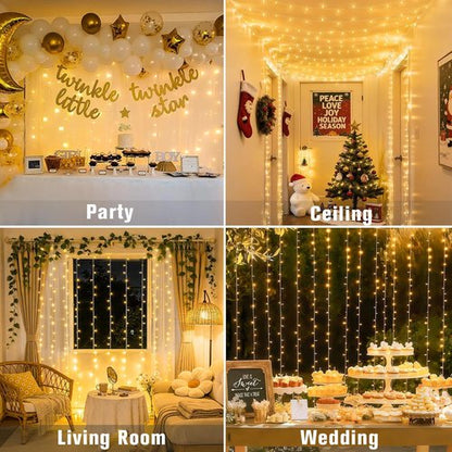 JMEXSUSS 300 LED Remote Control Curtain Lights - 100 LED Globe Star String Lights | Plug-In Design