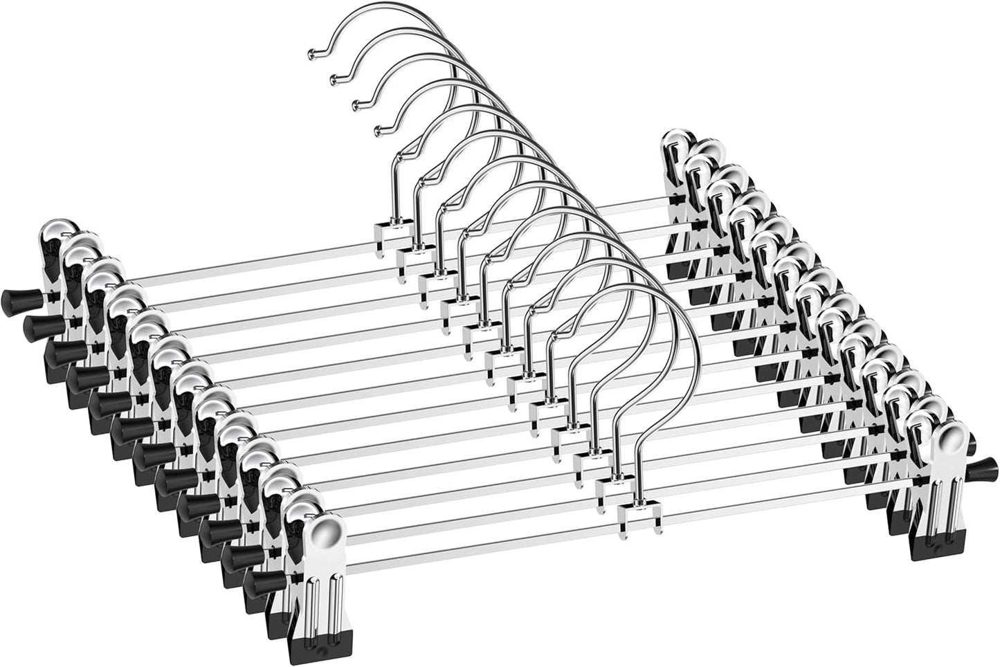 Northern Brothers Pants Hangers - 12 Pack Adjustable Metal Clips for Skirts & Trousers | Ideal for All Ages