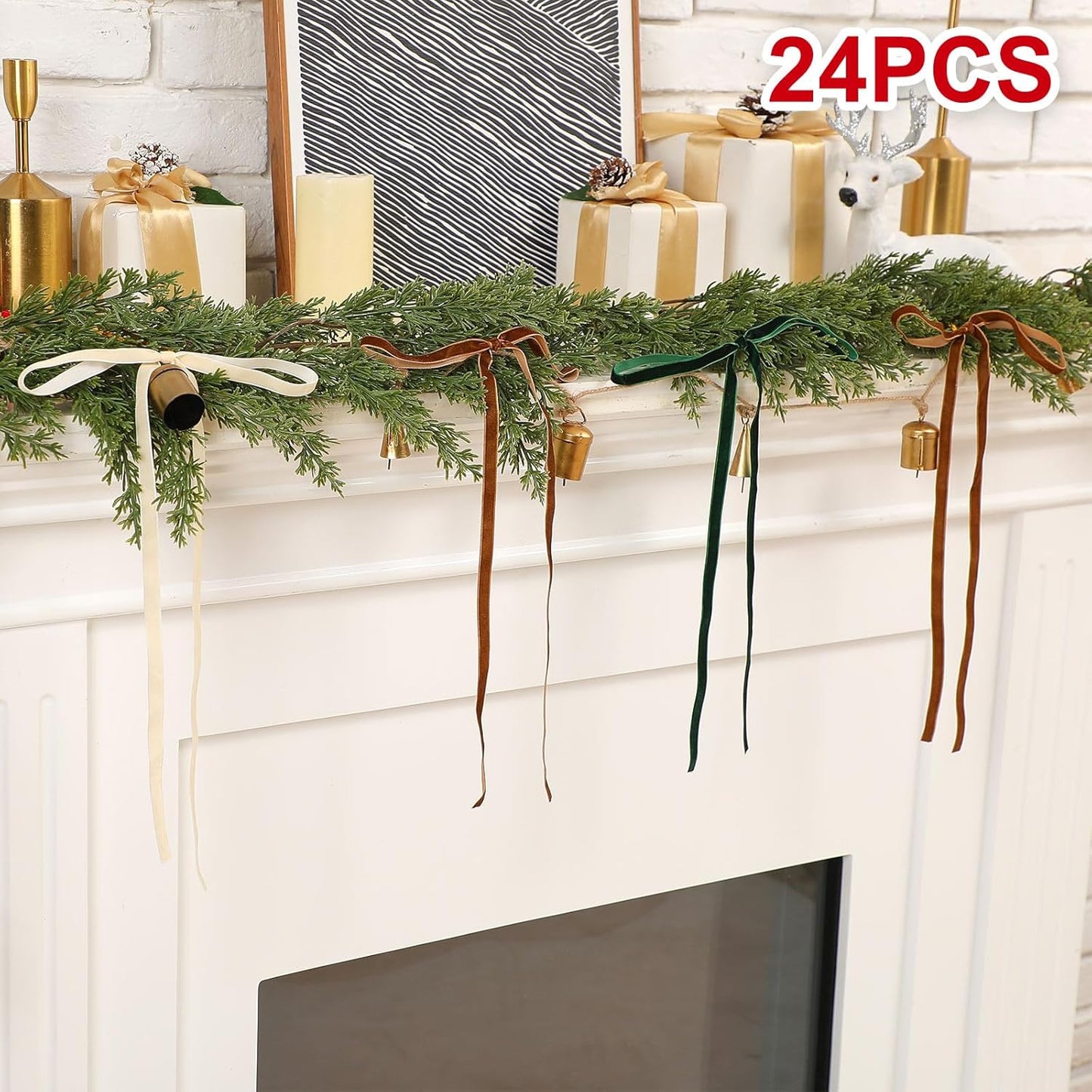 Skiennix 24 Pcs Velvet Bows - Vintage Ribbon Bows for Christmas Tree & Crafts | 9 x 13 Inch, Brown, Dark Green, Beige