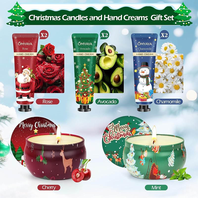 Scented Soy Candle & Hand Cream Gift Set for Women – Christmas Stocking Stuffers, Bulk Gift Box