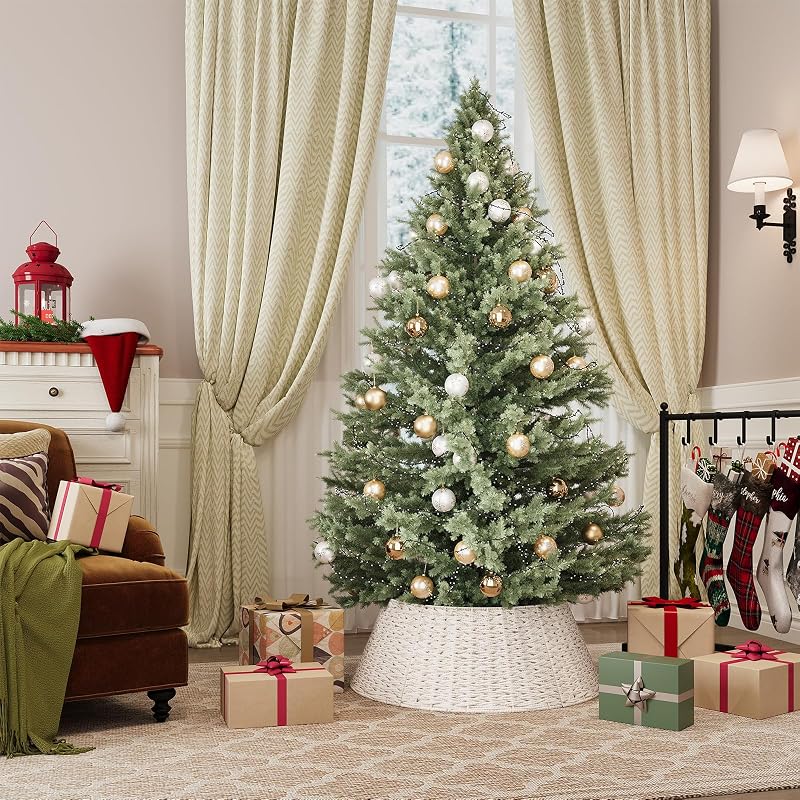 28 Inch Cream Christmas Tree Collar - Woven Cotton Rope with Metal Frame