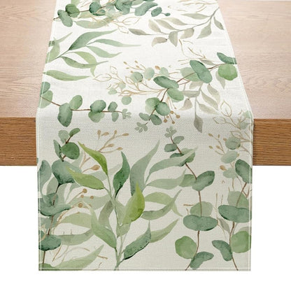 Spring Light Green Eucalyptus Table Runner 13x72in - Indoor Outdoor Decor (Variation: Light Green Eucalyptus Leaves+13"W x 72"L)