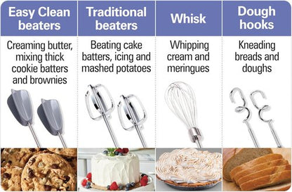 Hamilton Beach 6-Speed Electric Hand Mixer - Powerful 275W Motor, Whisk & Dough Hooks, Easy Clean - Black