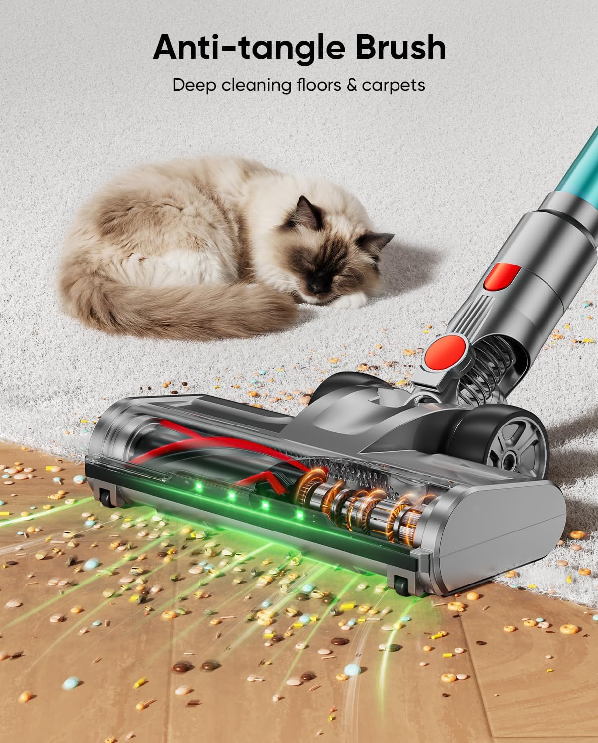Skiennix Cordless Vacuum Cleaner - 80 Minutes Runtime, Self-Standing Design, Anti-Tangle Brush, LED Screen | Ideal for Home & Pet Hair