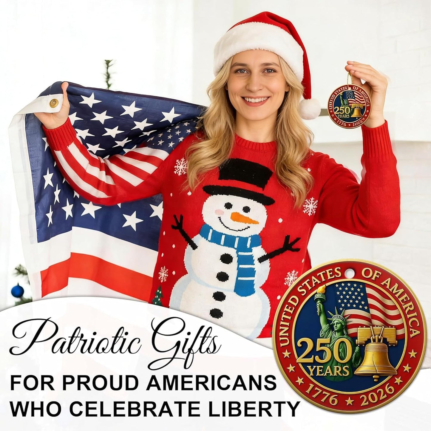 USA 250th Anniversary Ornament - 2D Acrylic Design | Patriotic Holiday Decoration Gift