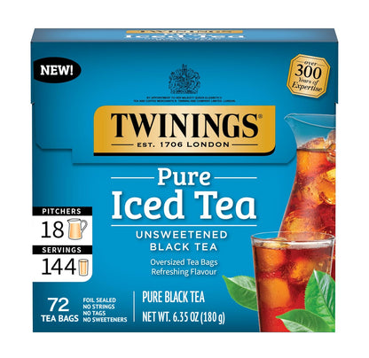 Twinings Black Iced Tea - 72 Oversized Tea Bags | Makes 18 Pitchers, Unsweetened & Caffeinated