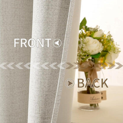 MIULEE Linen Texture Curtains - 100% Blackout Thermal Insulated Drapes | Beige, 52x45 Inch (2 Panels)