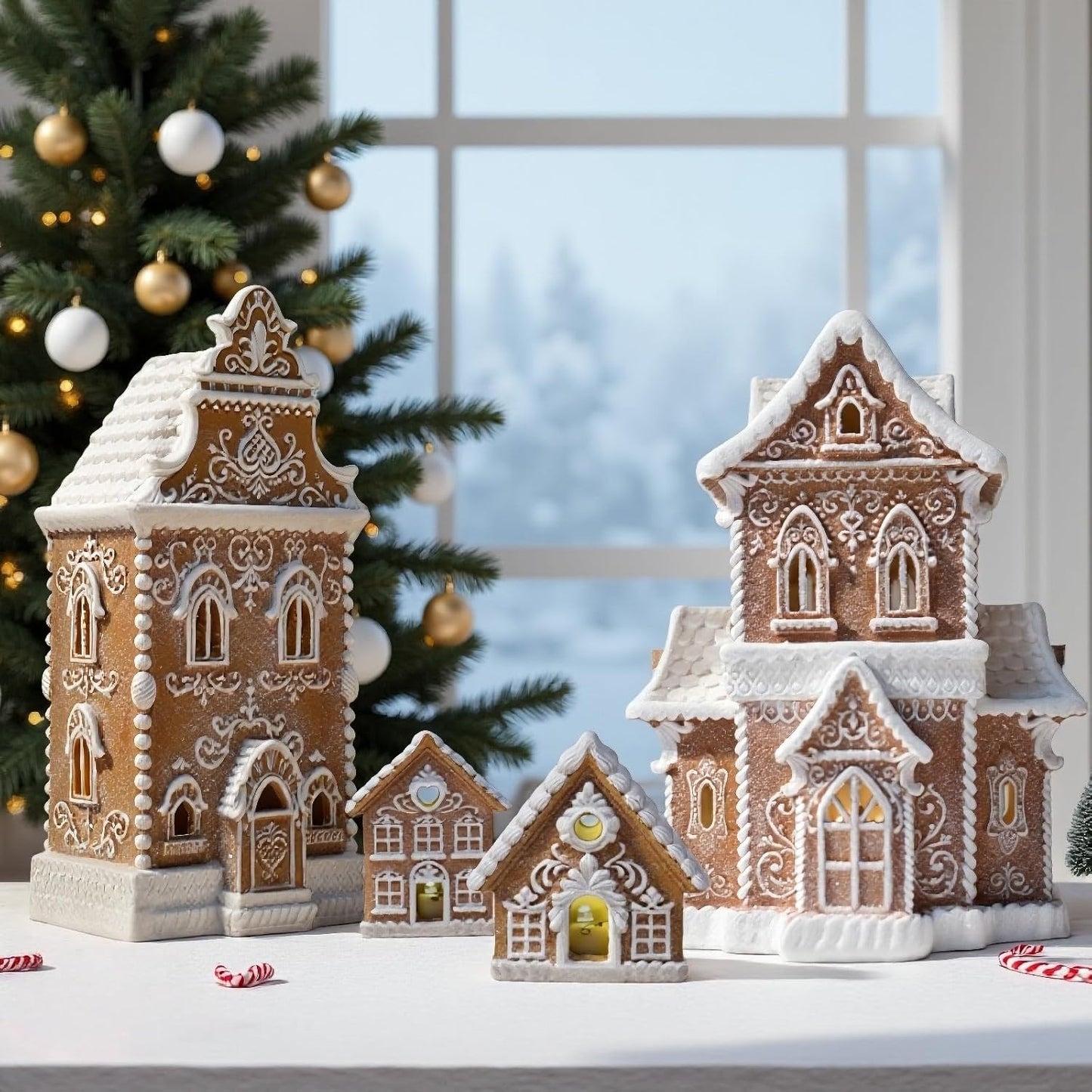 Braxio Gingerbread House Decoration with LED Light - Festive Indoor Holiday Decor, 6.5 x 5.5 x 13.5 Inch