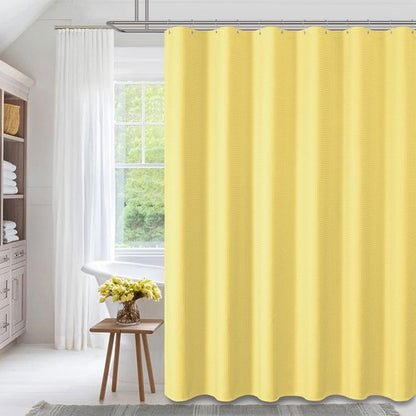 Dynamene Extra Long Shower Curtain - 84 Inch Long Waffle Weave Heavy Duty Fabric Bathroom Shower Curtain, Neutral Weighted Hotel Thick Bath Curtain Set with 12 Plastic Hooks,72x84, Yellow