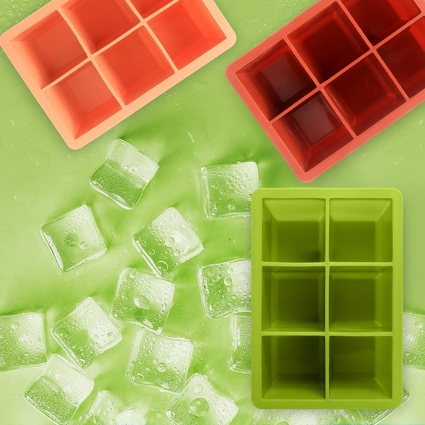 Excnorm Ice Cube Trays 3 Pack - Large Size Silicone Ice Cube Molds with Removable Lids Reusable and BPA Free for Whiskey, Cocktail, Stackable Flexible Ice