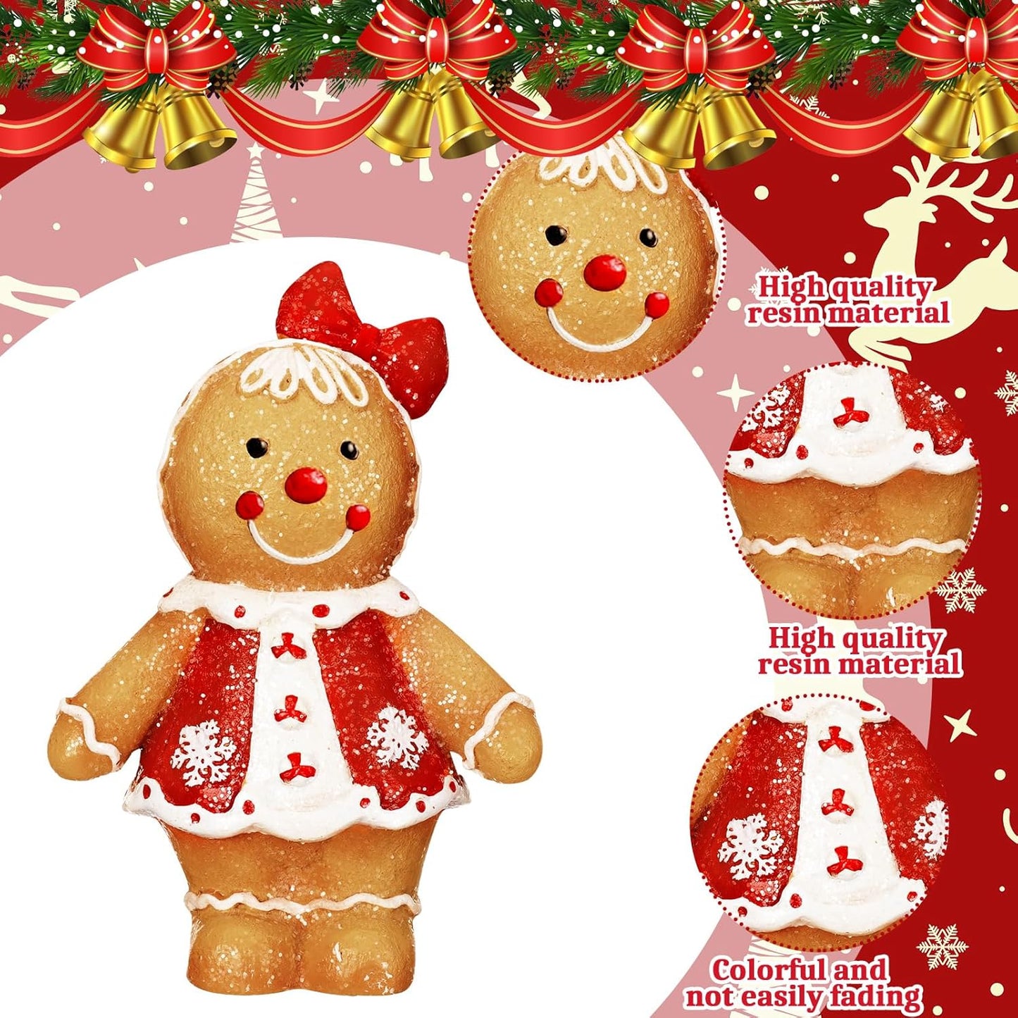 Moucuny Christmas Gingerbread Man Figurines - 2-Piece Resin Decor with Chef Hat & Scarf for Home Kitchen