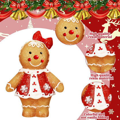 Moucuny Christmas Gingerbread Man Figurines - 2-Piece Resin Decor with Chef Hat & Scarf for Home Kitchen