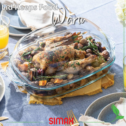 Simax Casserole Dish - 8 Quart Borosilicate Glass Baking Dish With High Lid | Oven, Microwave & Dishwasher Safe