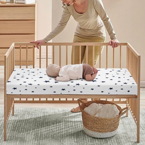 Streeyiu Stars Baby Crib Sheets for Boys Girls Navy Blue Star Fitted Crib Sheet for Standard Crib and Toddler Mattress Cute Baby Mattress Sheets Toddler Bed Sheet 52x28x8 in