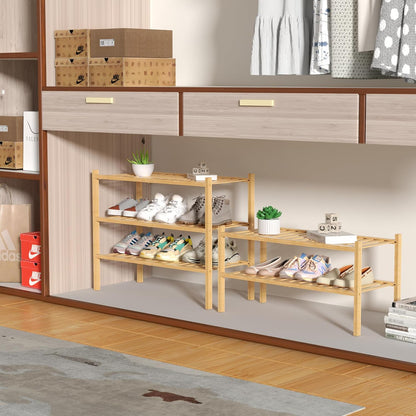ROMGUAR CRAFT 3-Tier Bamboo Shoe Rack - Free Standing Wood Storage Organizer for Small Spaces | 27"x11"x20" (Natural)