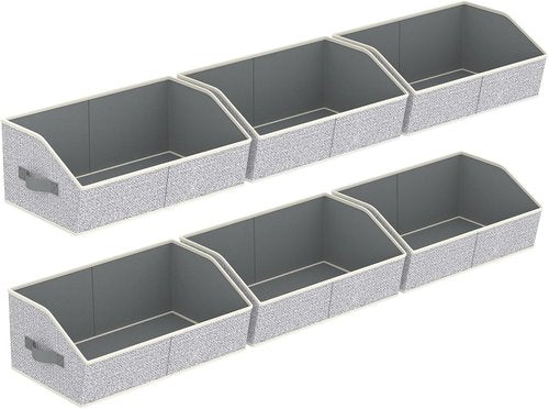 Homsorout Storage Bins - Large Trapezoid Closet Organizers with Handles | 6 Pack Light Gray Fabric Baskets