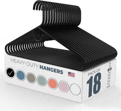 Made in USA Heavy Duty Plastic Clothes Hangers - Strong, Thick Hangers for Jackets & Coats | 18-Pack Black