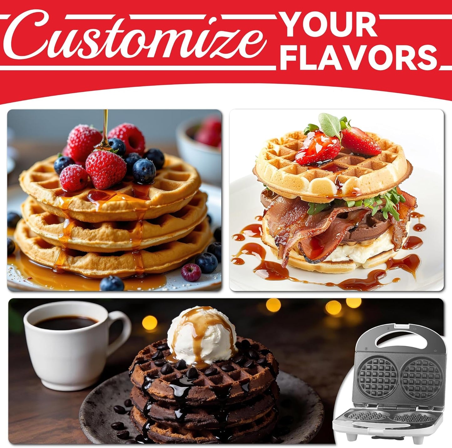 Skiennix Double Mini Waffle Maker - Versatile Chaffle Maker for Keto Waffles & Hash Browns | 4 Inch