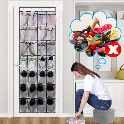 Skiennix Over The Door Shoe Organizer - 28 Mesh Pockets for Space-Saving Storage | White