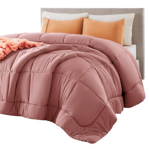 Bedsure Comforter Duvet Insert - Quilted Comforters Twin Size, All Season Duvet, GentleSoft Down Alternative Bedding Blanket, with 8 Tabs, Gifts for Women/Men, Dusty Pink, Twin 88 x 68 Inches