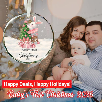 Baby Girl First Christmas Ornament 2026 - Glass Keepsake with Pink Bunny, 3.07 in, Variation: Baby 1st Christmas Pink