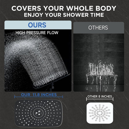 Veken 11.8" Rain Shower Head - High Pressure Handheld Shower with Multi Spray Modes | Matte Black