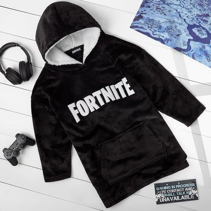 FORTNITE Blanket Hoodie for Boys Teens 14+ Wearable Blanket Fleece Extra Long (Black Print Kids)