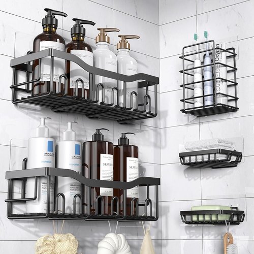 EUDELE Adhesive Shower Caddy - 5 Pack Rustproof Stainless Steel Bath Organizers | No Drilling Shelves for Easy Bathroom Storage