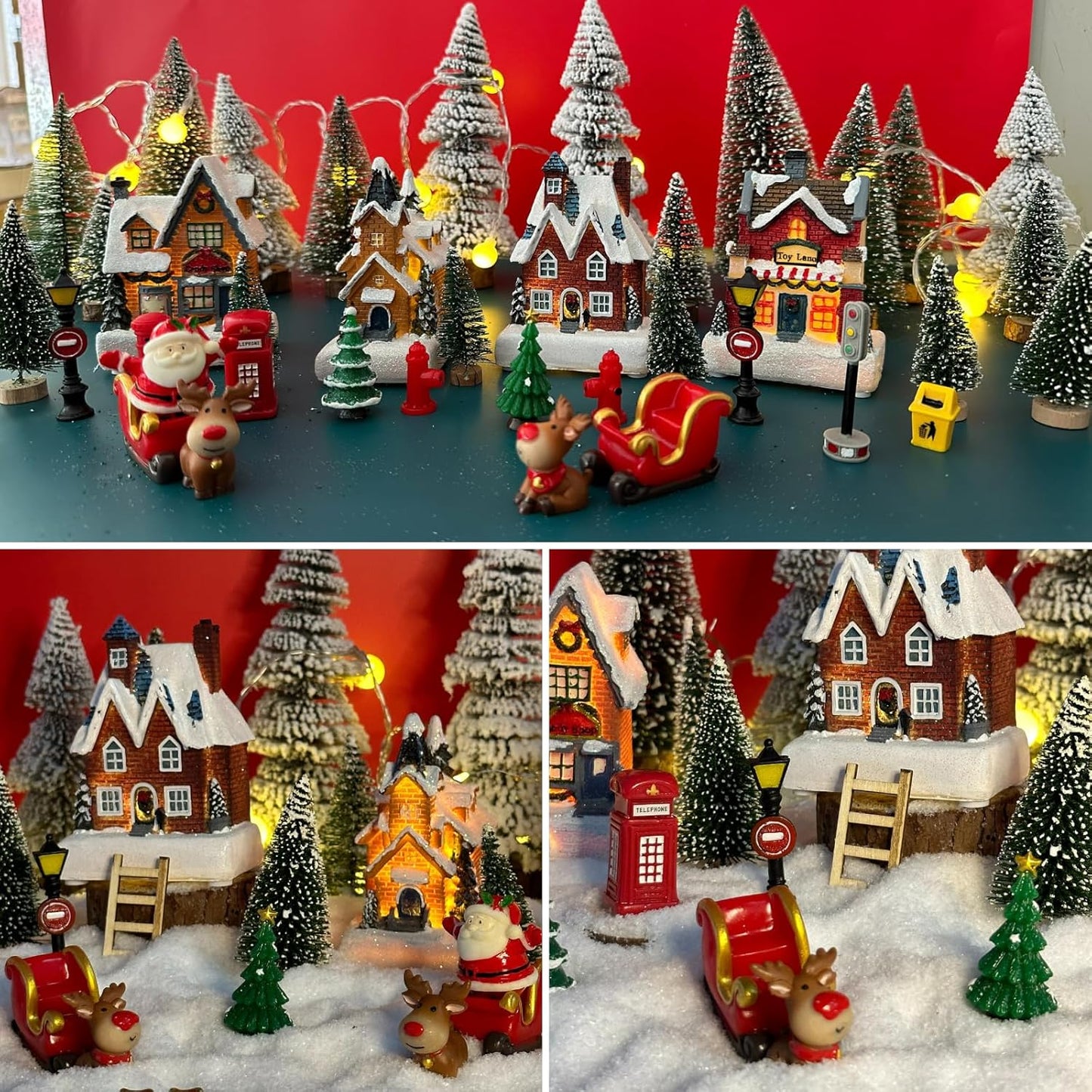 Skiennix Christmas Village Set - LED Light-Up Resin Houses for Festive Indoor Decor | Holiday Scene Collection