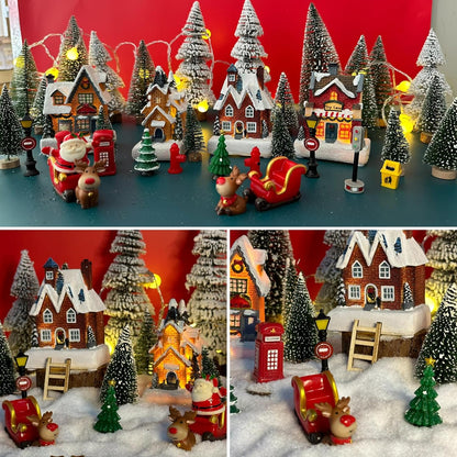 Skiennix Christmas Village Set - LED Light-Up Resin Houses for Festive Indoor Decor | Holiday Scene Collection