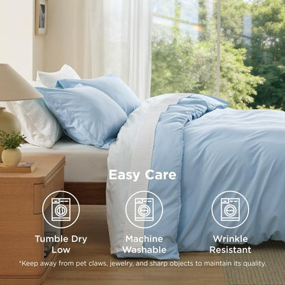 Bedsure Duvet Cover King Size - Soft Double Brushed Bedding Set for Kids & Adults, Zipper Closure, 3 Pieces, Includes 1 Duvet Cover (104"x90") & 2 Pillow Shams, NO Comforter, Light Blue