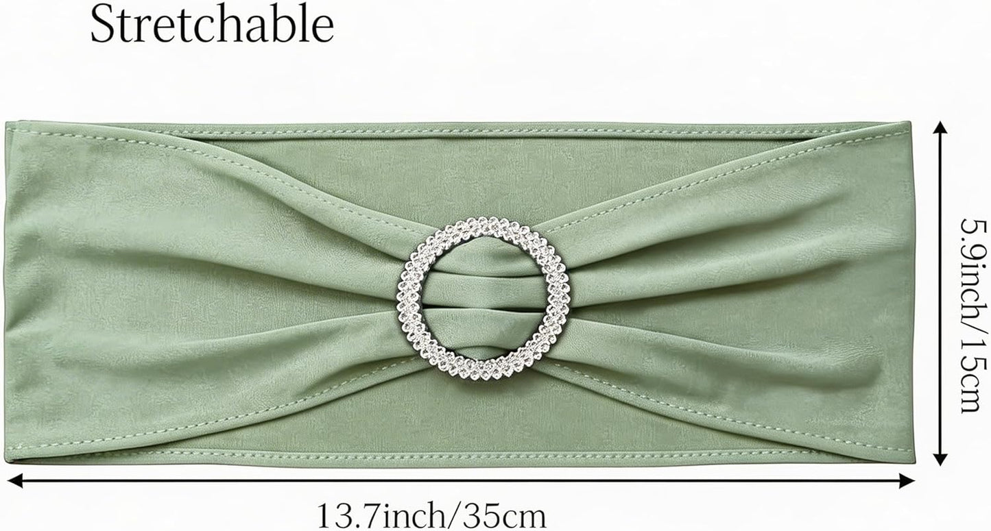 Skiennix Spandex Chair Sashes - 50 Pack Sage Green Elastic Covers for Wedding & Banquet Decor
