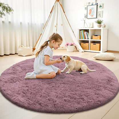 OLANLY Blush Round Area Rug - Soft, Fluffy 7 ft Circle Carpet for Bedroom, Living Room & Nursery Decor