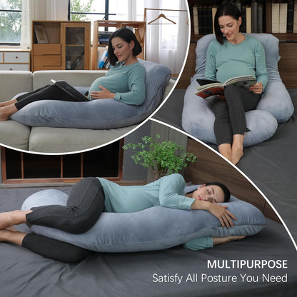 MOON PARK Pregnancy Pillow - 57-Inch U-Shaped Full Body Maternity Support - Removable Cover, Grey