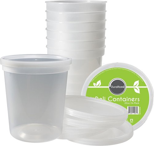 DuraHome - 32 oz Deli Food Storage Containers | Leak-Proof, Freezer Safe, Microwaveable - Pack of 24 Clear Plastic
