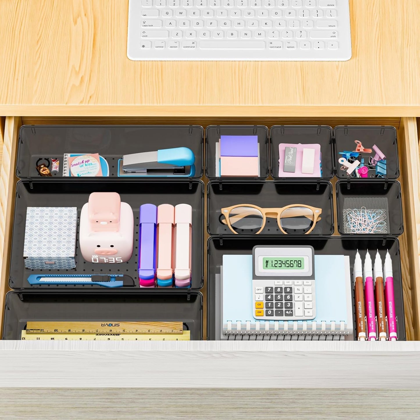 SpaceHacks 25 PCS Plastic Drawer Organizer Set - Versatile Tool Trays & Storage Bins for Makeup, Jewelry, & Gadgets | Clear Black