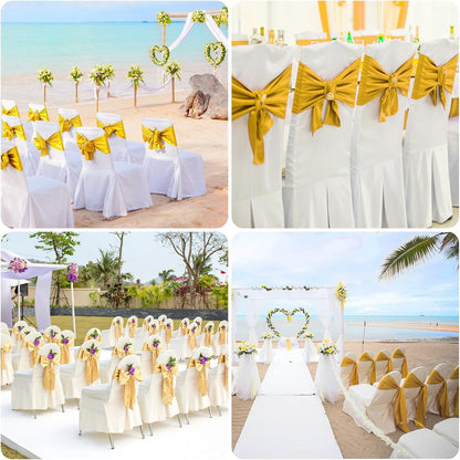 Skiennix Gold Satin Chair Sashes - Elegant Bow Ties for Weddings & Events | 10 PCS (7x108 Inch)