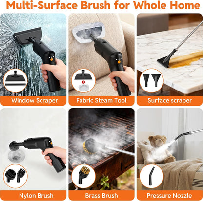 Skiennix Steam Cleaner - Fast Heating Handheld Steamer with 1.6L Tank & 16 Accessories | Ideal for Home & Car Cleaning