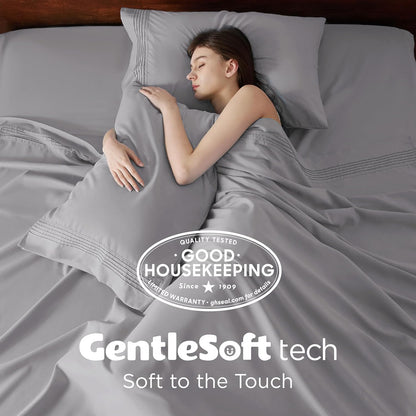 Bedsure Deep Pocket Twin Sheets Set - Soft & Cooling 3-Piece Bed Sheets for Mattresses Up to 21" - Light Grey